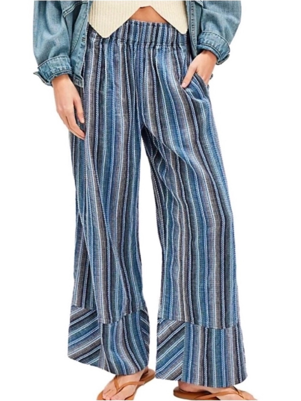 Free People Day’s End Pants Blue Stripe Size Large